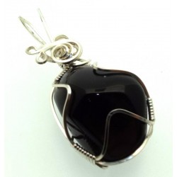 Apache Tear Gemstone Silver Plated Wire Wrapped Pendant 07